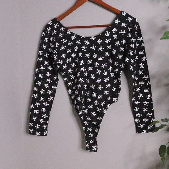 Vintage Mickey Unlimited Disney Long Sleeve Leotard Bodysuit Black White M 1980s - Picture 1 of 7